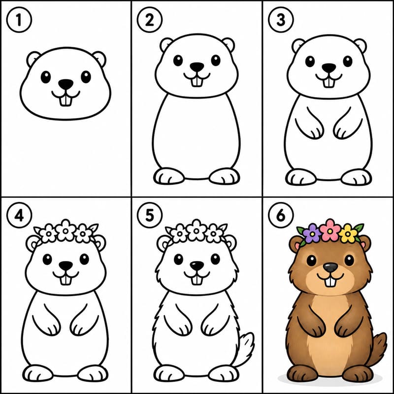 Groundhog wearing a flower crown Drawing Ideas
