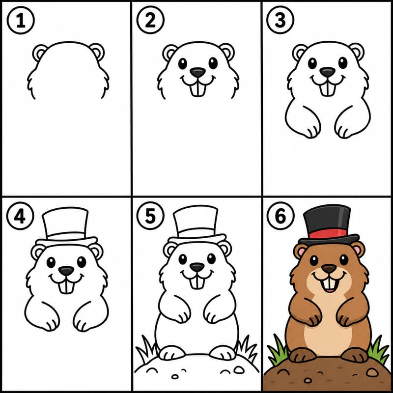 Groundhog wearing a top hat Drawing Ideas