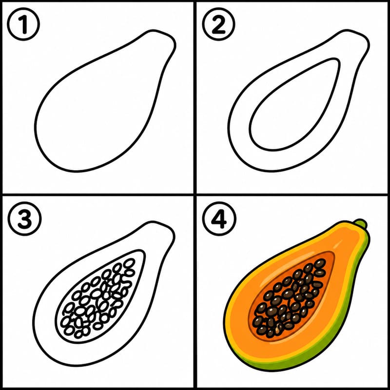 Half-cut papaya Drawing Ideas