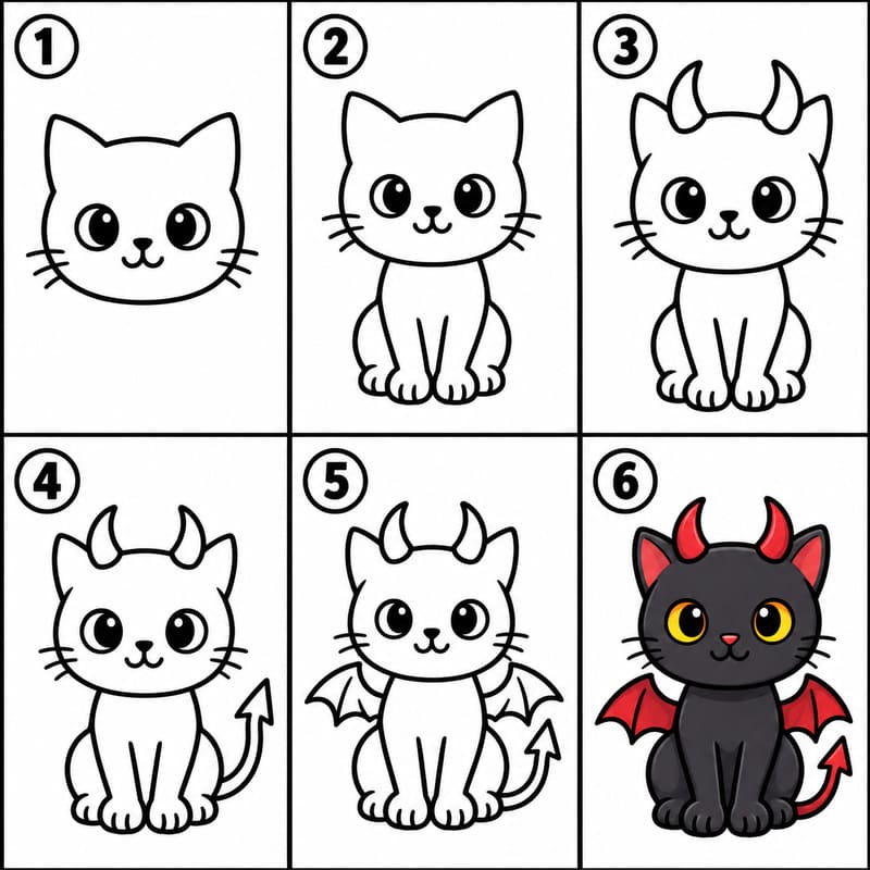 Halloween cat dressed as a demon Drawing Ideas