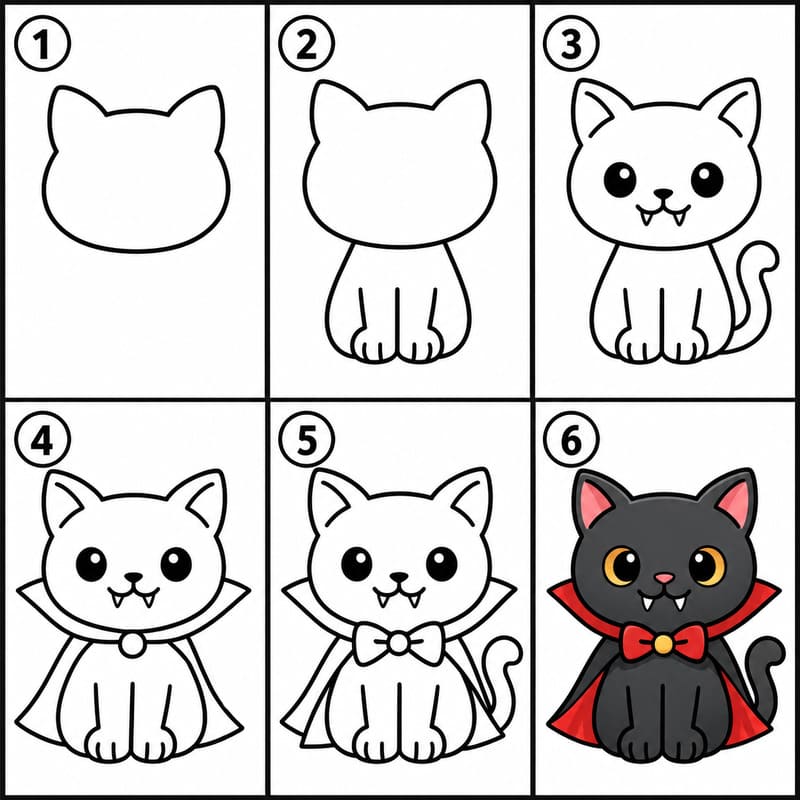 Halloween cat dressed as a vampire Drawing Ideas
