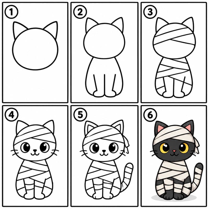 Halloween cat wrapped like a mummy Drawing Ideas