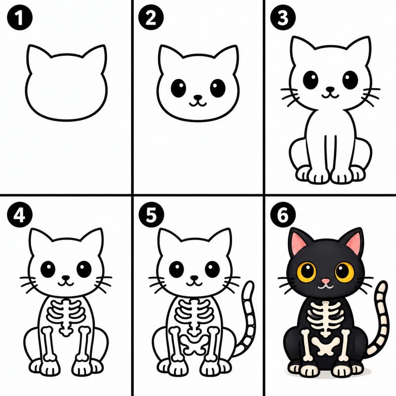 Halloween skeleton cat Drawing Ideas