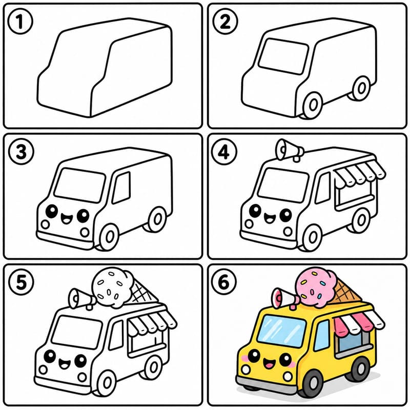 Happy ice cream truck Drawing Ideas