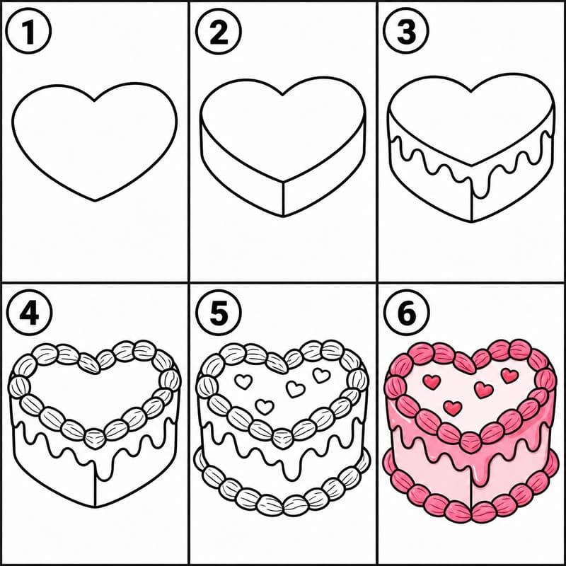 Heart-shaped cake Drawing Ideas