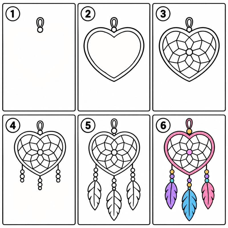 Heart-shaped dreamcatcher Drawing Ideas