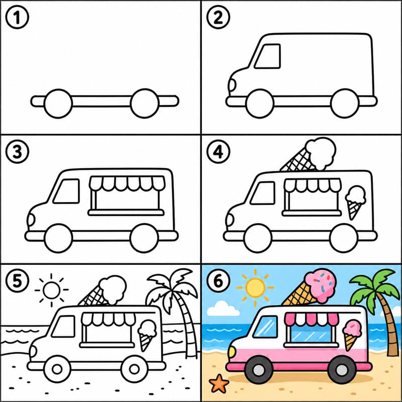 Ice cream truck at the beach Drawing Ideas