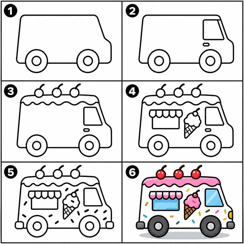 Ice cream truck covered with sprinkles Drawing Ideas