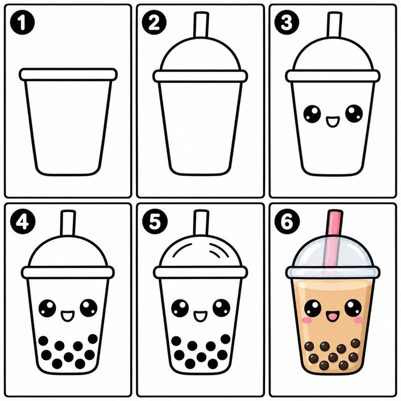 Kawaii boba tea Drawing Ideas