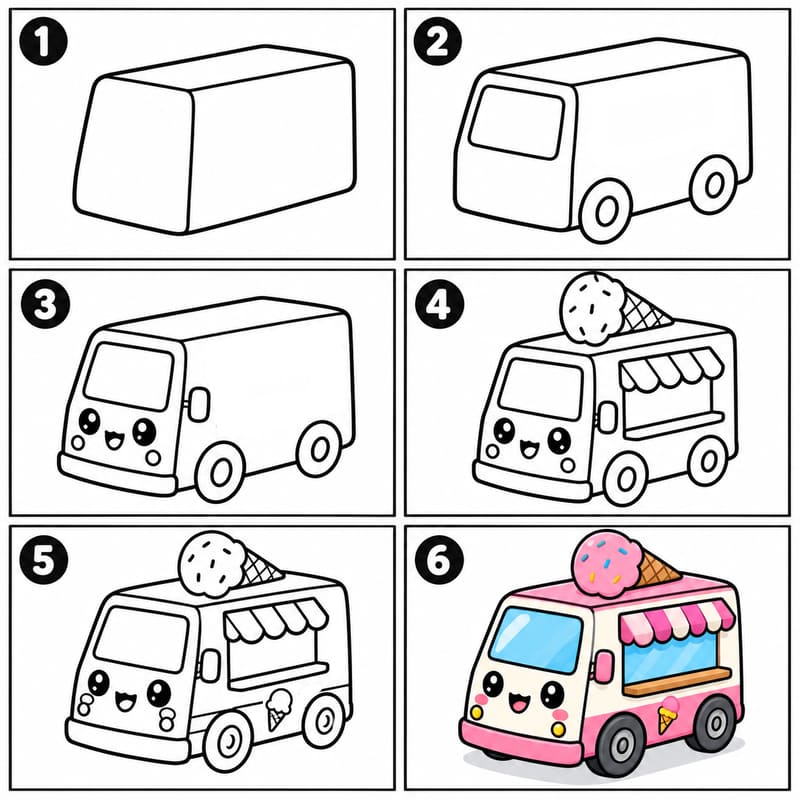 Kawaii ice cream truck Drawing Ideas