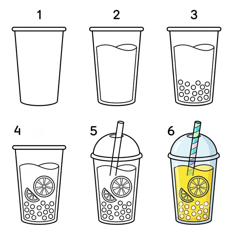Lemon boba tea Drawing Ideas
