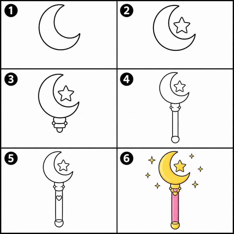 Magic cresent moon wand Drawing Ideas
