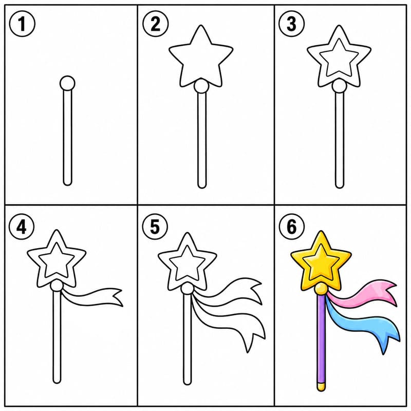 Magic ribbon tail wand Drawing Ideas