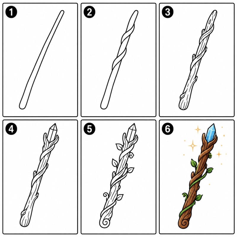 Magic twisted wood wand Drawing Ideas