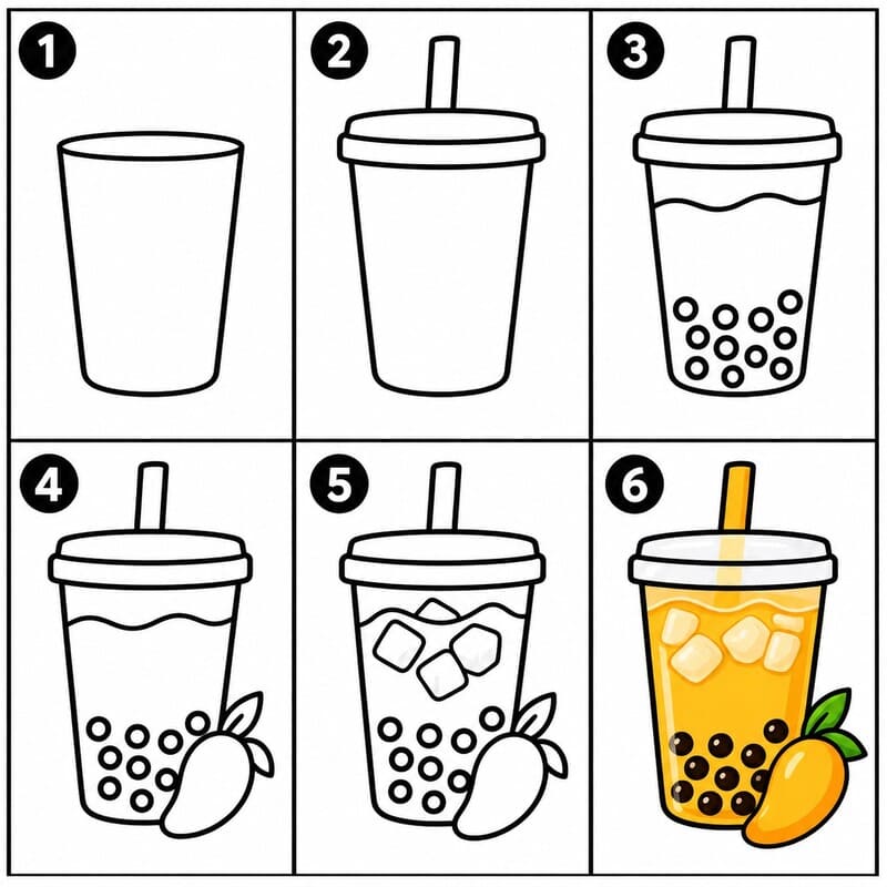 Mango boba tea Drawing Ideas