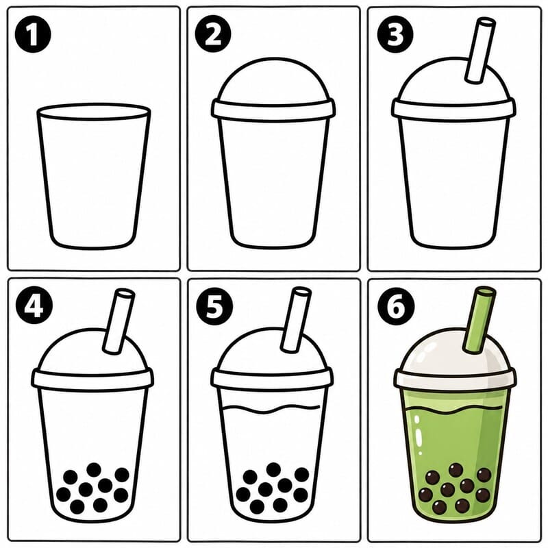 Matcha boba tea Drawing Ideas