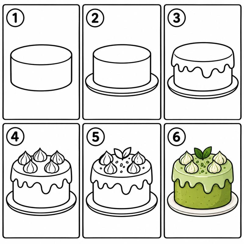 Matcha cake Drawing Ideas