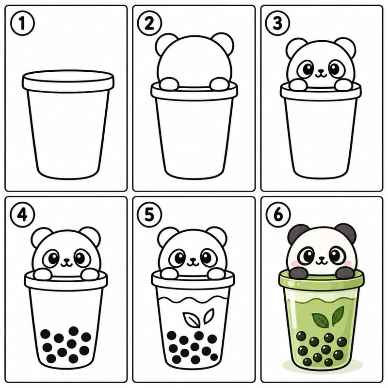 Panda boba tea Drawing Ideas