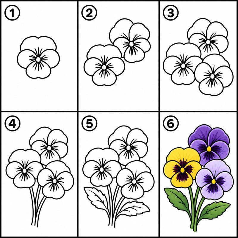 Pansy bouquet Drawing Ideas
