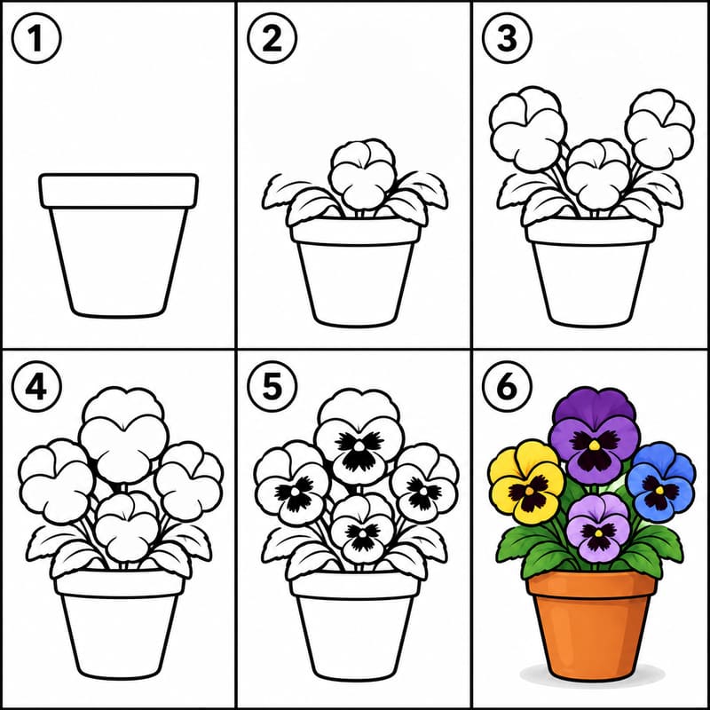 Pansy in a pot Drawing Ideas