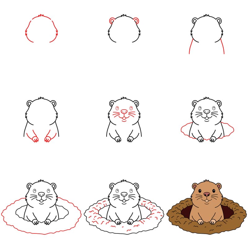 Playful groundhog Drawing Ideas