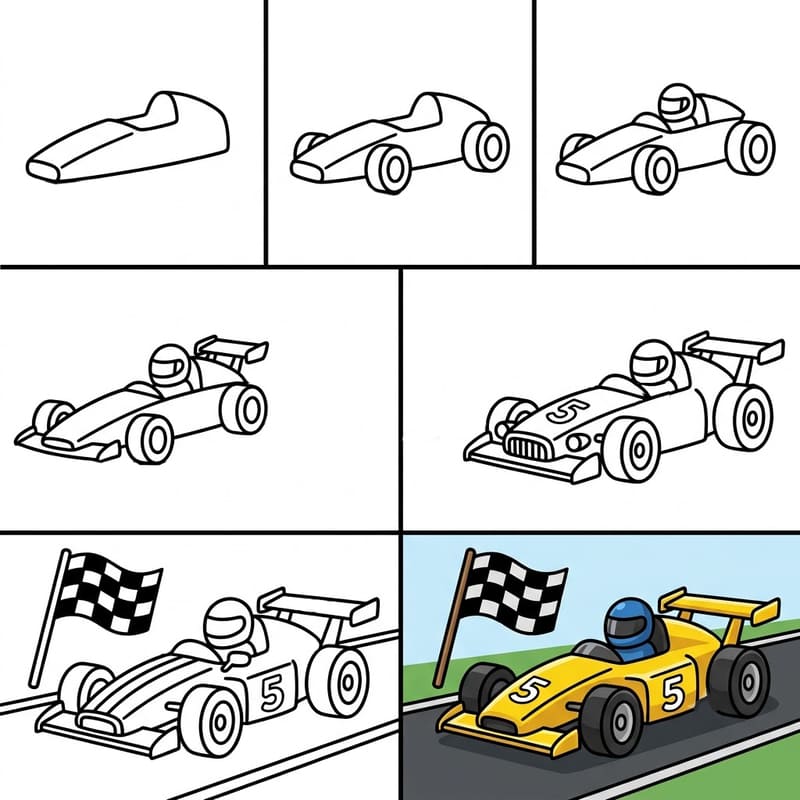 Race car crossing finish line Drawing Ideas