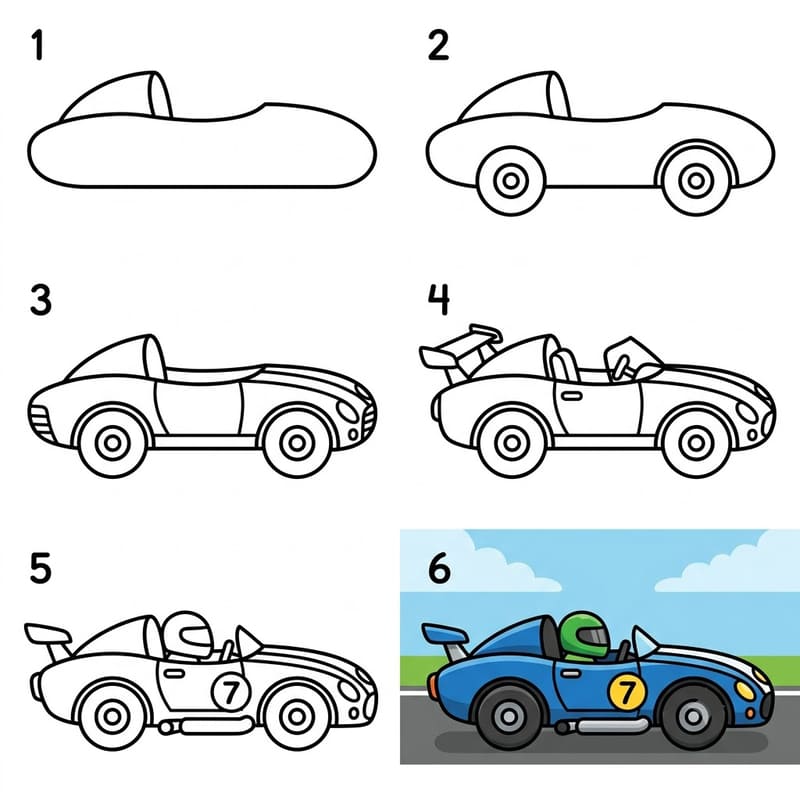 Race car on the road Drawing Ideas