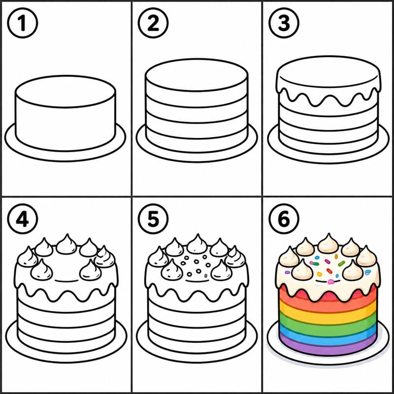 Rainbow cake Drawing Ideas