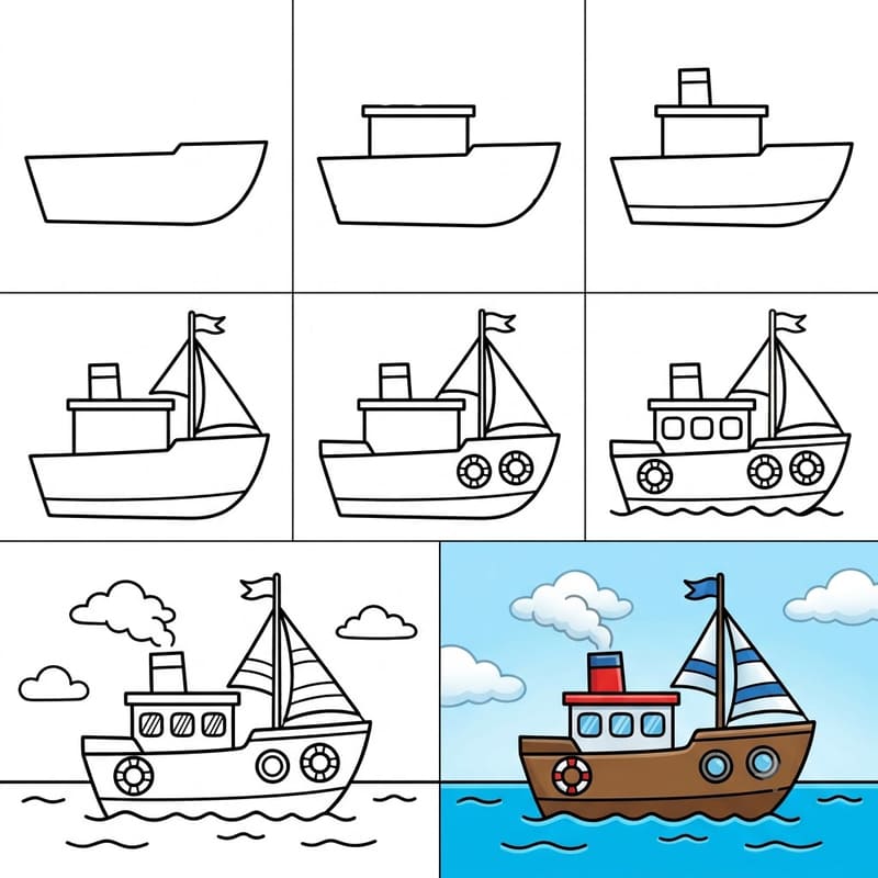 Ship on sea Drawing Ideas