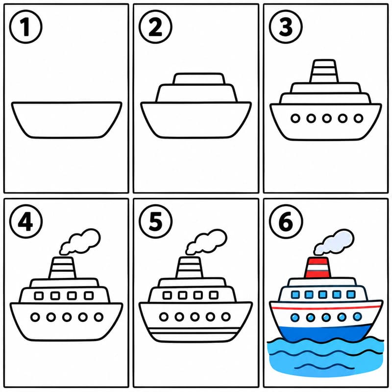 Simple cruise ship Drawing Ideas