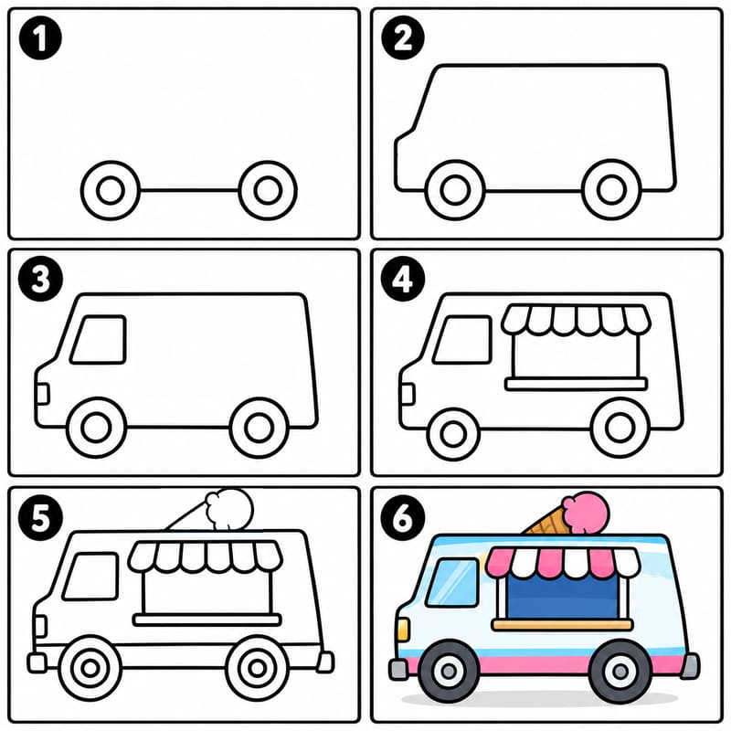 Simple ice cream truck Drawing Ideas