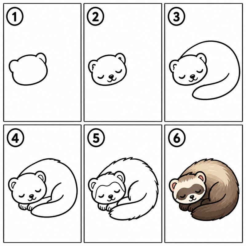 Sleeping ferret curled up Drawing Ideas