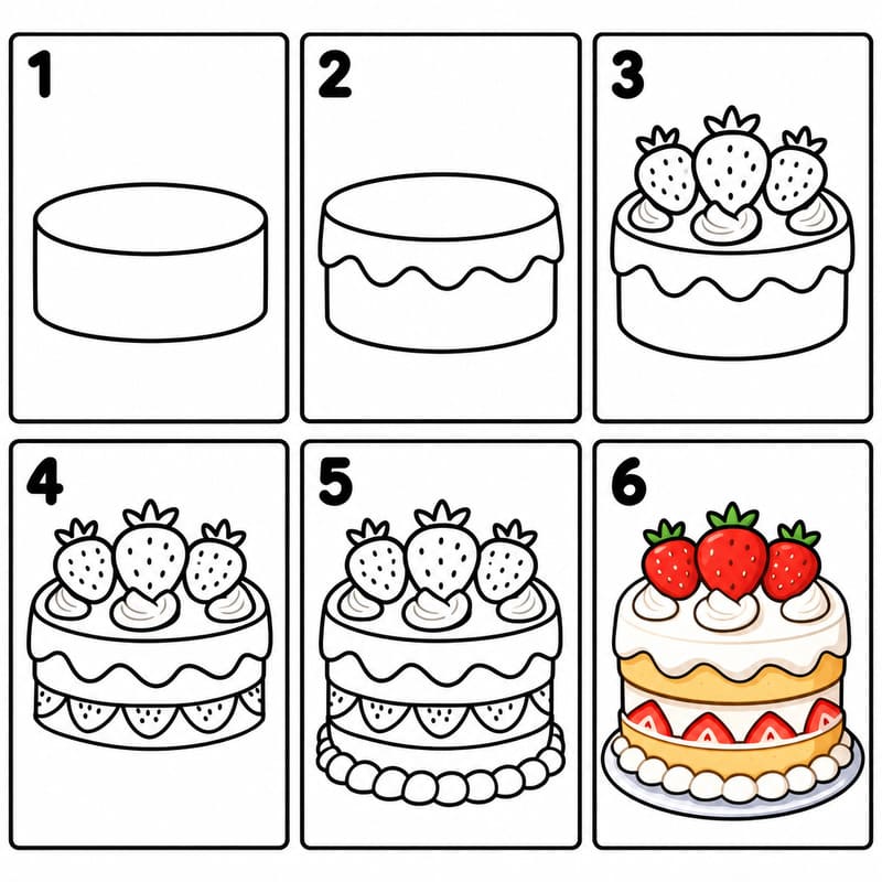 Strawberry cake Drawing Ideas