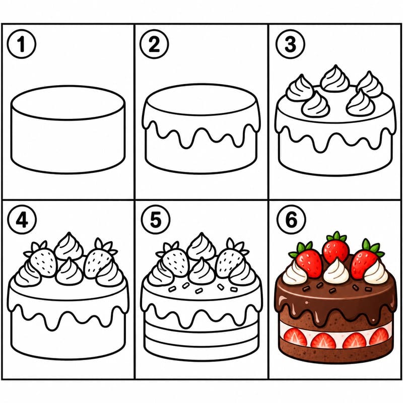 Strawberry chocolate cake Drawing Ideas