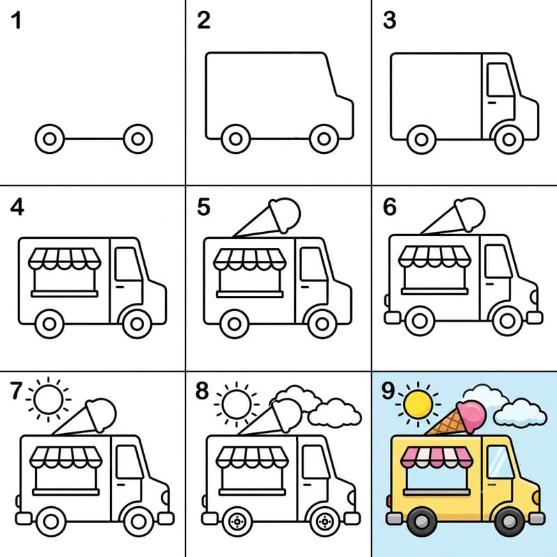 Summer ice cream truck Drawing Ideas