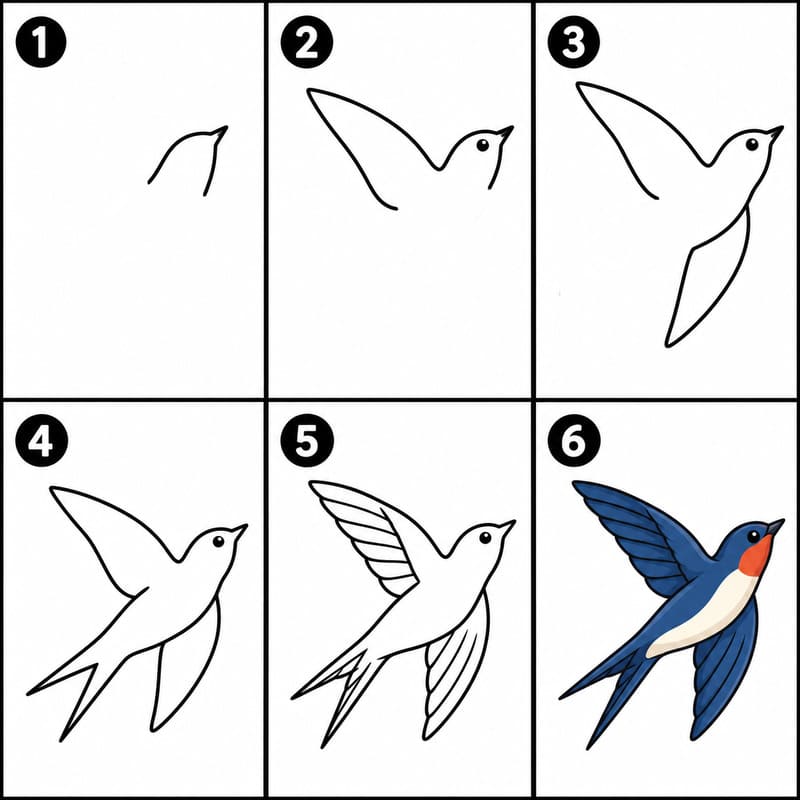 Swallow bird ascending upward Drawing Ideas