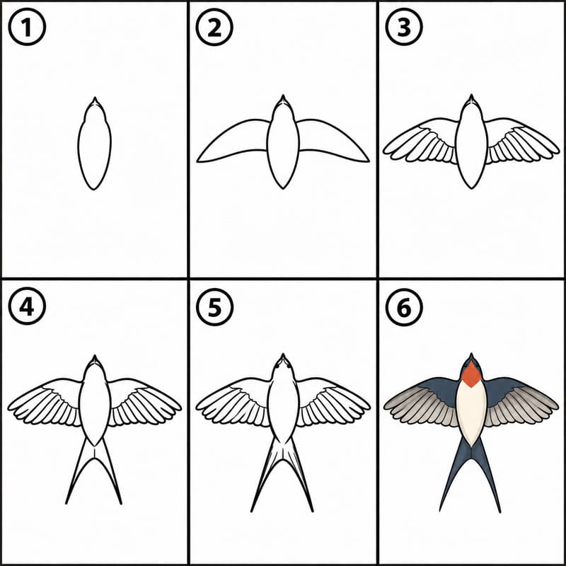 Swallow bird bottom view Drawing Ideas