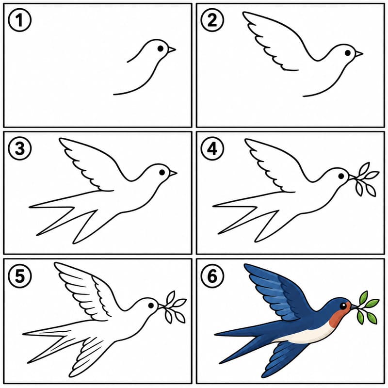 Swallow bird carrying a twig Drawing Ideas