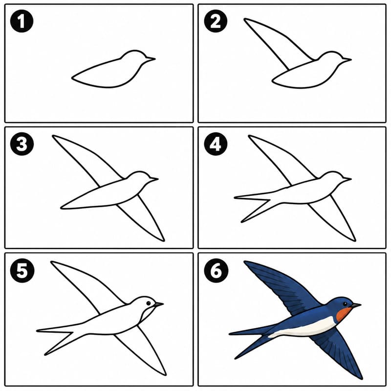 Swallow bird gliding with straight wings Drawing Ideas