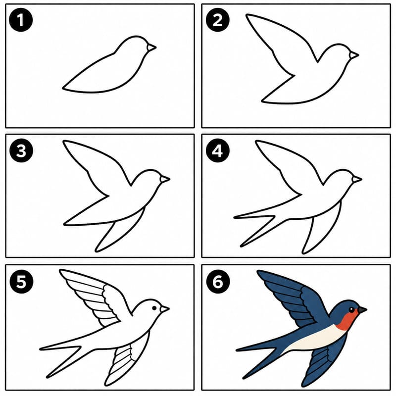 Swallow bird in flight Drawing Ideas