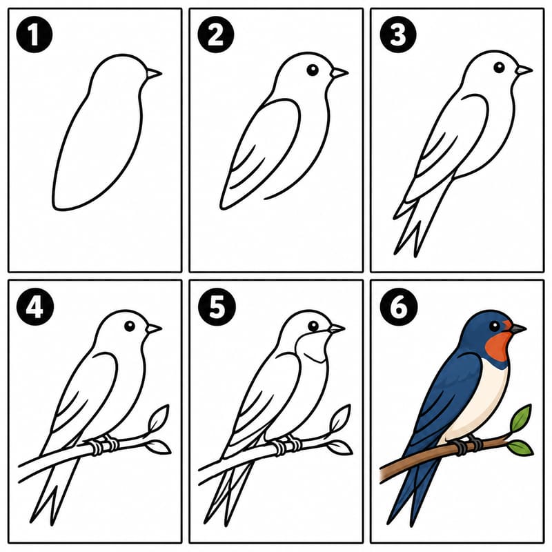 Swallow bird on a twig Drawing Ideas