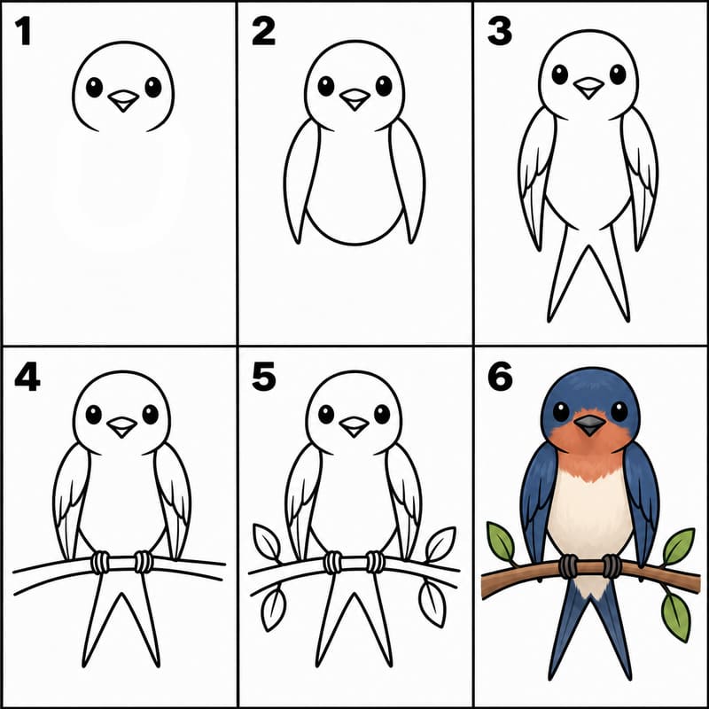 Swallow bird perching Drawing Ideas