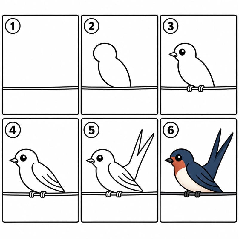 Swallow bird sitting on a wire Drawing Ideas