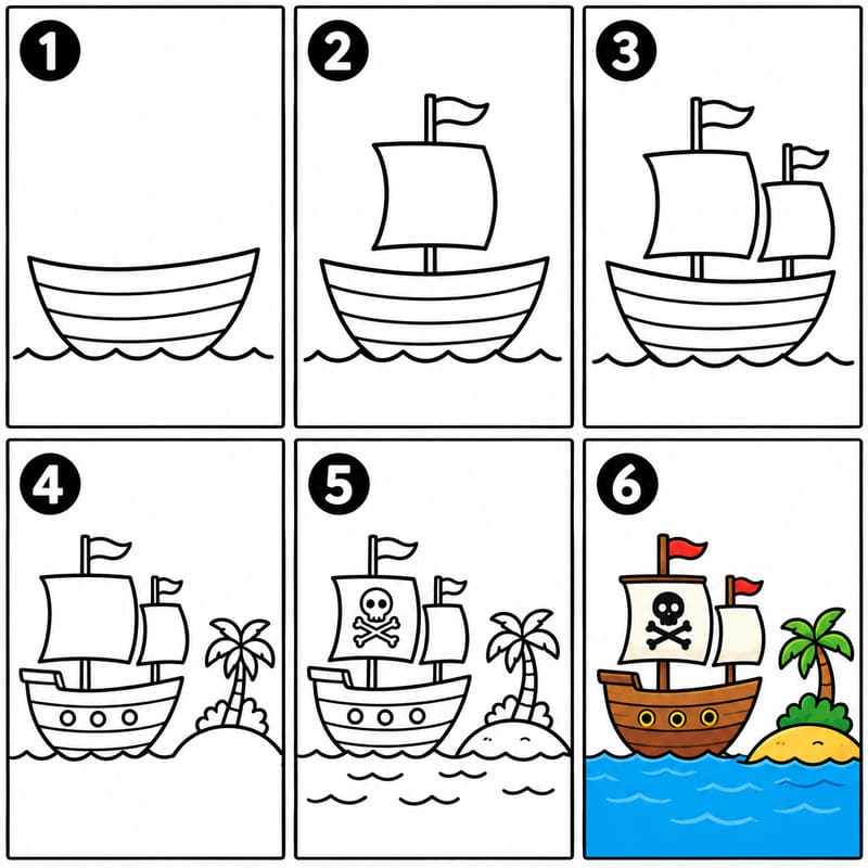 Treasure ship near island Drawing Ideas