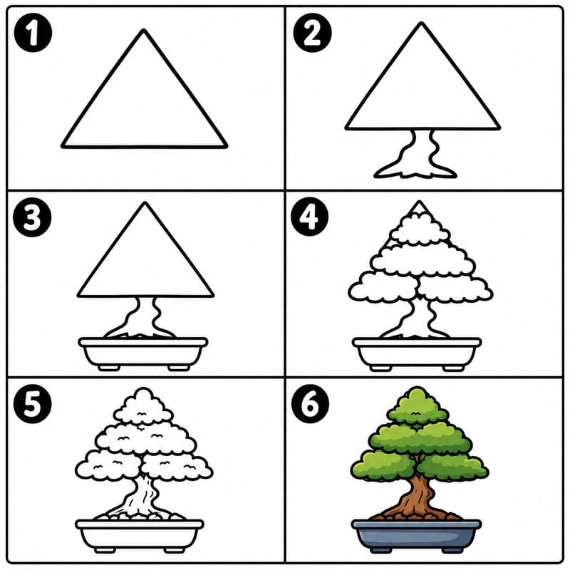 Triangle-Shaped Bonsai Drawing Ideas