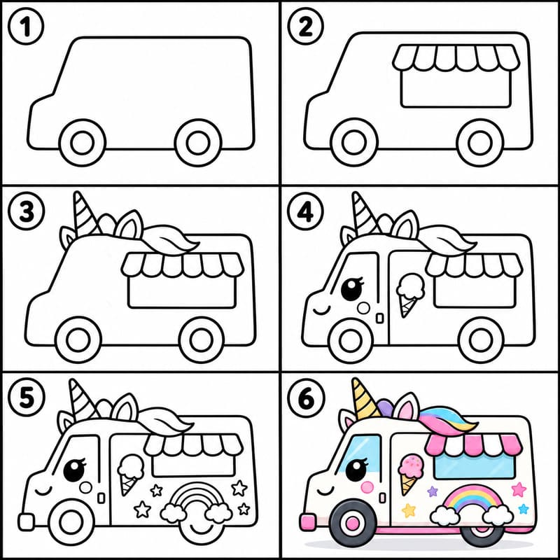 Unicorn-themed ice cream truck Drawing Ideas