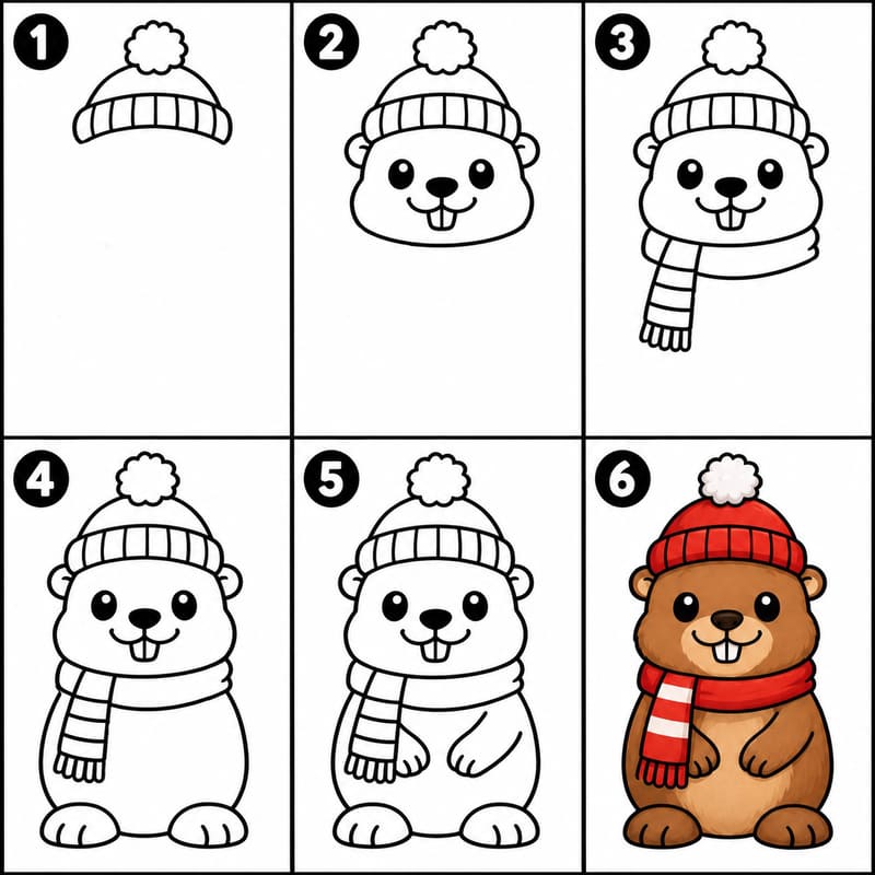 Winter groundhog Drawing Ideas