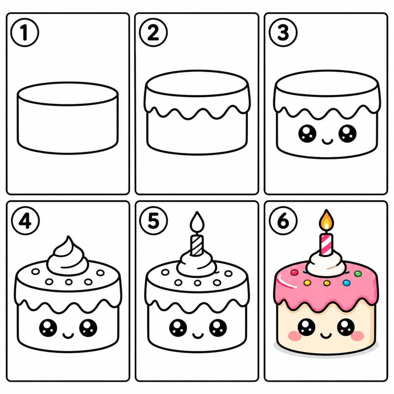 Kawaii cake with face Drawing Ideas