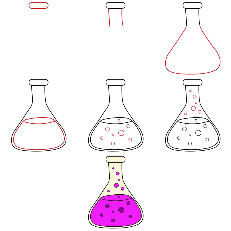 Beaker with reaction bubbles Drawing Ideas