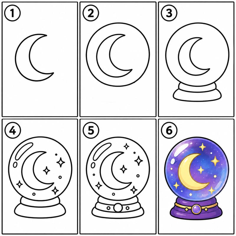 Crescent Moon Crystal Ball Drawing Ideas
